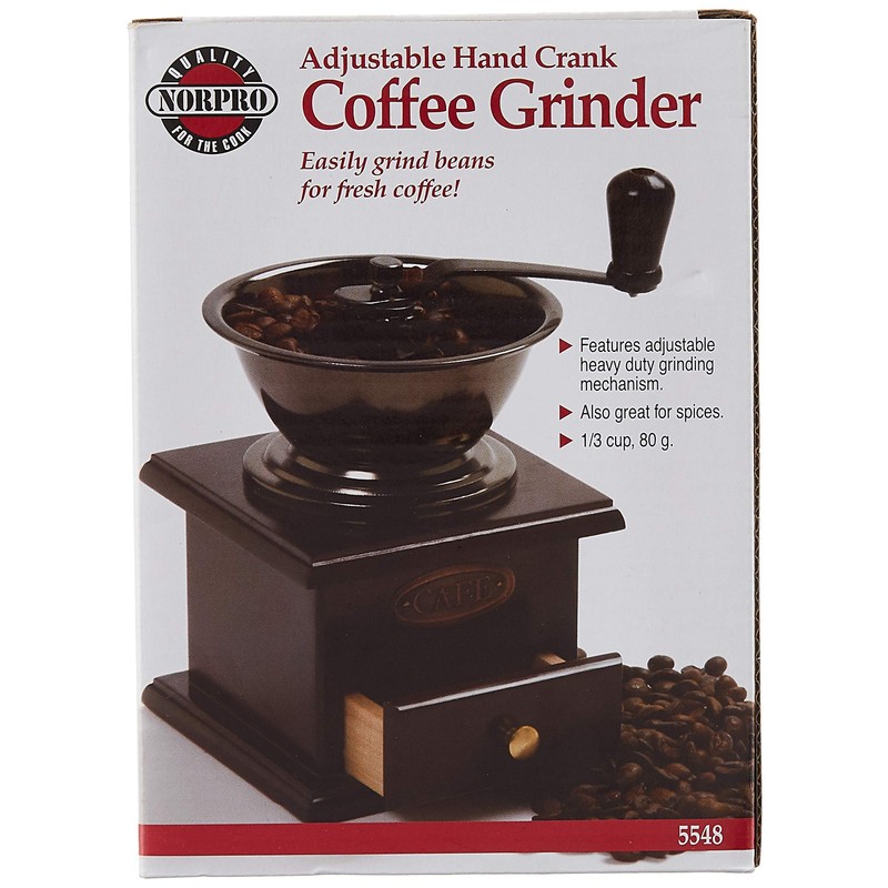 Norpro 5548 Coffee Grinder, 8" x 4.5" x 4.5", Chestnut