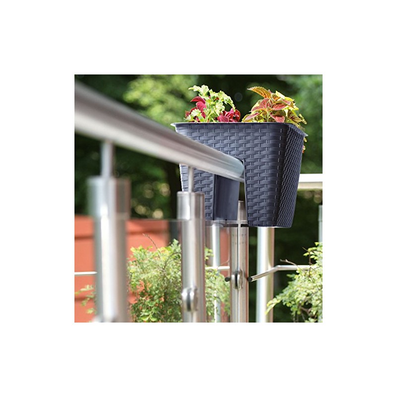 Railing Box L 39 cm Brown Rattan Look Balcony Box