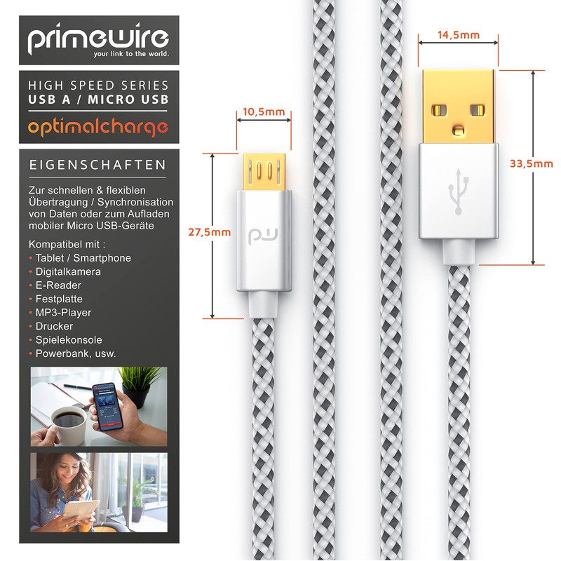 CSL - 1m Micro USB Kabel - 2,4A Schnellladekabel -