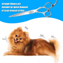 Momotou Professional Straight Dog Grooming Scissors with Simulation Diamond 440C Stainless Steel Polished Pet Cat Hair Cutting Shears for Groomers and Home users 7''