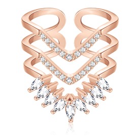 HAIAISO Gold Rings for Women 14k Gold Plated V Shaped Chevron Rings Cubic Zirconia Adjustable Knuckle Statement Rings