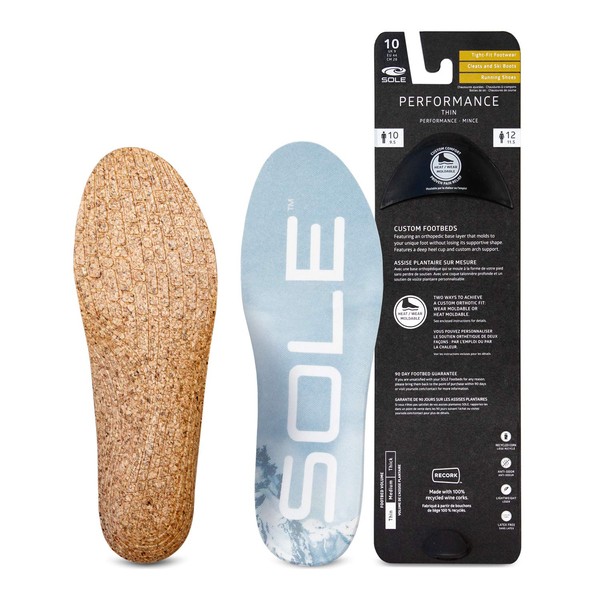 SOLE Performance Thin Cork Shoe Insoles - Men's Size 11/Women's Size 13