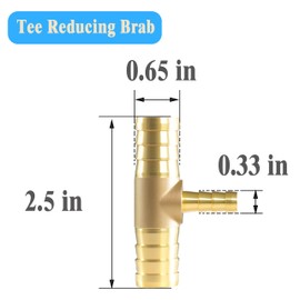 MSAEIQUN 5/8" X 5/16" X 5/8" Brab Reducing Tee Brass Barb Fittings with Stainless Steel Pipe Clamps for Gas/Fuel/Air