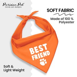 Parisian Pet Unisex Dog Bandanas with Printed 'Best Friend' Words - Tie-On Adjustable Polyester Bandana Bibs for Small Dogs - Washable Triangle Fall Dog Bandana - Orange Handkerchief for Pets - S