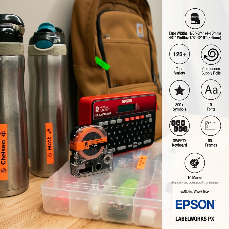 LABELWORKS Epson LW-K200PX-RDB Portable QWERTY Keyboard Label Maker for Home