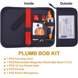 HCCMLOVE Plumb Bob Magnetic -10.7 oz(305g) Plumb Rite With 14.5 ft(4.5m) String,Sharpener,2 Pencils,Line Reel Used in Construction Can Automatically Stretch the Line and Quickly Stabilize the Plumbob