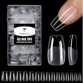 TOMICCA Coffin Nail Tips, 240Pcs Full Cover Clear Soft Medium Coffin Gel Nail Tips, Acrylic Nails for Nail Extension Long Last Fake nails for Manicure Art DIY Home, 15 Sizes