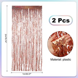 PATIKIL 2 Pack Party Backdrop Decoration, 1mx2m Tinsel Streamer Foil Fringe Curtain Streamers for Parties Backdrop Decoration Christmas Wedding Birthday Photo Booth, Rose Gold