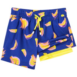 SURF CUZ Boys Swim Trunks with Boxer Brief Liner 2 in 1 Toddler Stretch Swimsuit Shorts Quick Dry Swimming Bathing Suit Dancing Banana 5/6