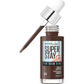 Maybelline Super Stay Up to 24HR Skin Tint, base de maquillaje de cobertura ligera a media radiante, maquillaje con vitamina C, 374, 1 unidad