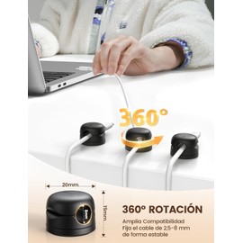 Lamicall 6Piezas, Organizador de Cables, Rotación Bloqueo en 1 Segundo Cable Management, Clips para Cables USB Soporte Adhesivo para Escritorio, Oficina y Mesita de Noche