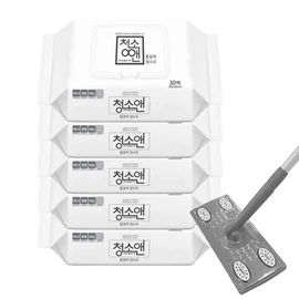 Milgio 밀지오 부직포 청소기 밀대걸레세트[밀대1+물걸레포5] Milgeo Non-Woven Cleaning Mop Set [1 Mop + 5 Wet Cloths]