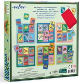 eeBoo: Dinosaur Bingo - Prehistoric Theme Classic Matching Board Game, Colorful Illustration Card Tiles, Learn Dinosaur Names, Kids 5+, 2-6 Players