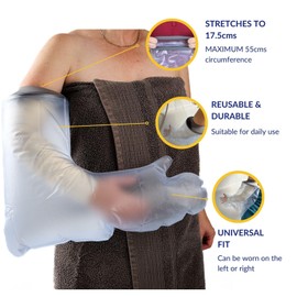StrideOn Waterproof Long Full Arm Cast Cover – Reusable Cast & Bandage Protector for Shower & Bath – Watertight Elbow, Forearm & Hand Injury Protection with Secure 55mm Seal