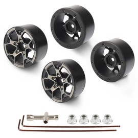 Rchobbytop Aluminum 5-Lug 1.9 Beadlock Wheels W/Lock Nuts Cross Wrench for 1/10 RC Crawler Truck TRX-4 SCX10 II III Jeep JLU Wrangler RC4WD Gmade etc, Black/Silver