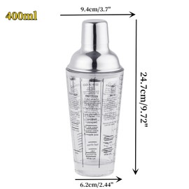 HAN SHENG Glass Cocktail Shaker 14oz Clear Cocktails Drink Shaker Cocktails Shaker with Measurements Cocktail Maker Beverages Drink Bar Tool
