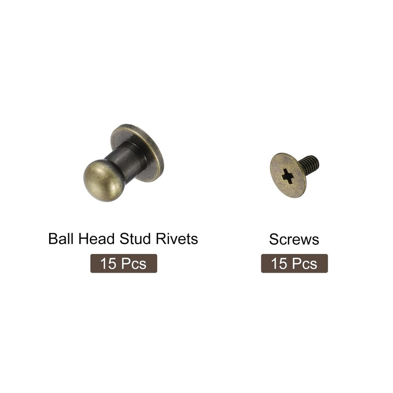 uxcell 15Sets Brass Ball Head Stud Rivets, 5mm Dia. Screw