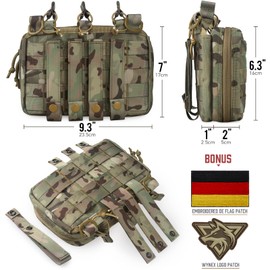WYNEX Tactical Mag Admin Pouch, Molle Utility Tool Pouch Medical EMT Organiser with Triple Stacker Magazine Holder for M4 M19 Patch Included