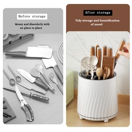 Elvaesther Chopstick Holder Rotary Knife Rack Multi-Functional 360-degree Rotating Kitchen Knife Fork Rack Storage Box Black White