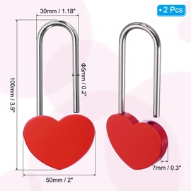 PATIKIL 3.9" 50mm Love Locks Heart Padlock Without Key, 2 Pack Single Heart Wish Lock Romantic Heart Lock for Lovers Lock Bridge Wedding Anniversary Travel Present, Red
