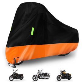 Waterproof Motorcycle Cover Replace for Harley Davidson Cruiser Iron 883/FAT BOY 114/HERITAGE Classic 114 with Anti-Theft Lock Hole & Reflective Strips for Outdoor Rain Snow Protection(86-94in)