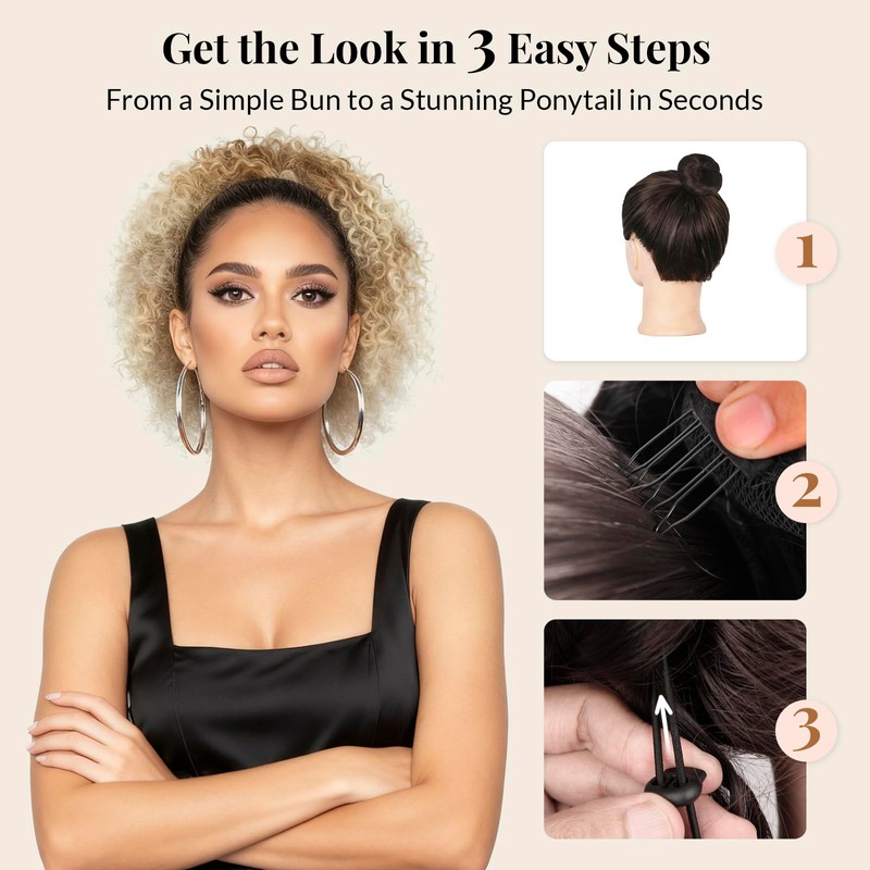 Leeons Afro Kinky Curly Drawstring Ponytail for Black Women, 10