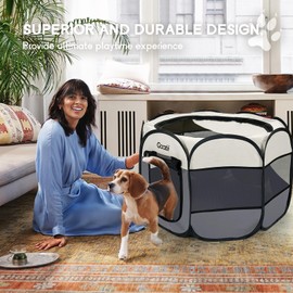 Goozii Pet Cat Playpen for Indoor Cats Enclosed, Puppy Dog Play Pen for Outdoor Travel Camping (Small Size, Beige & Dark Grey)
