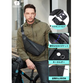 FENRUIEN 2023 Men's Body Bag, Large Capacity, Shoulder Bag, Waterproof, Extendable, USB Port, Shoulder Bag, For School Commutes, Leisure, Sports, Bicycle, Crossbody Bag, black-magnetic type