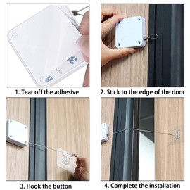 Benaton Pack of 2 Punch-free Automatic Door Closer, Door Closer with Drawstring, Multifunctional Sensor Door Closer, White, for Most Doors, Wooden and Metal Doors (800 g Pull Cord)