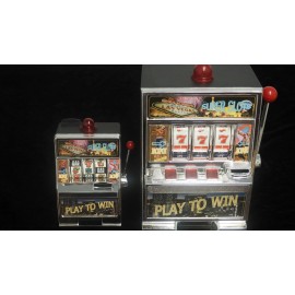 rackcrafts.com Real Mini Slot Machine Las Vegas Casino Coin Bank With Lights and Fast Rotating - Medium