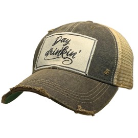 VINTAGE LIFE Day Drinkin Distressed Trucker Cap, Black, Adult Headwear Accessories