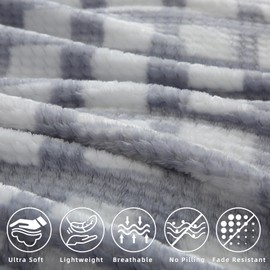 DaysU Queen Blanket for Couch Sofa Bed, Decorative Reversible Diamond Jacquard Fleece Blankets, Fuzzy Soft Cozy Warm Full Size Blanket, Micro Flannel Bed Blanket with Grey Plaid, Queen(90"x90")