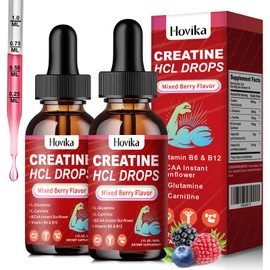 Creatine HCL Liquid Drops for Men & Women, Creatine Hydrochloride with L-Carnitine, L-Glutamine, BCAA, Vitamin B12 & B6 for Muscle Growth & Recovery-Vegan, Mixed Berry Flavor Flavor, 4 Fl Oz