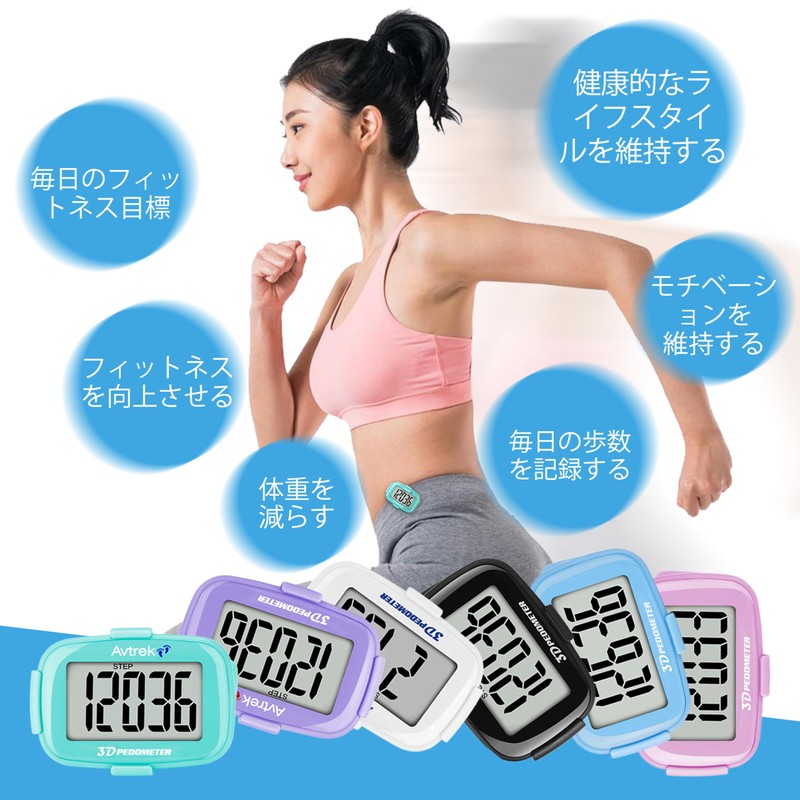 AVTREK Clip-on Pedometer with Time Display, LED Backlight, Ideal for