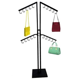 Only Hangers Four Arm Chrome Handbag Rack with Adjustable Height J-Hook Arms - Available in Black and Chrome (BLACK)
