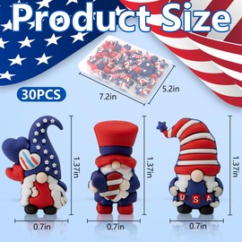Watayo 30 Pcs 4th of July Mini Gnome Ornaments, Miniature Independence Day Patriotic Gnomes Decoration, Memorial Day Decor Stars and Stripes Gnomes Figurines for Party Gifts Home Table Decorations