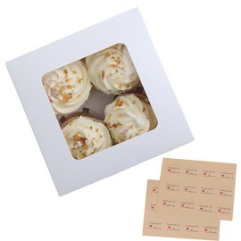 GylSun Pack of 15 Cupcake Muffin Boxes with Large Viewing Window Including Insert Patisserie Boxes Biodegradable (Pack of 4)