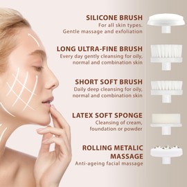 Face Scrubber | Facial Cleansing Brush Exfoliator Skin Care Beauty Products Powered Electric Wash Exfoliating Skincare Women Spin Cleanser Tools Cleaning Scrub Washer Self Care (Pearl)