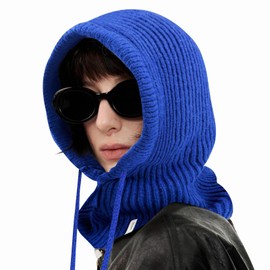 Stilldawn Hooded Scarf Beanie for Women & Men – Balaclava Winter Hat, Knit Skull Cap with Neck Gaiter – Warm Wool Blend Scarf Hat for Cold Weather, Running, Skiing – Adjustable, Unisex (Dark Blue)