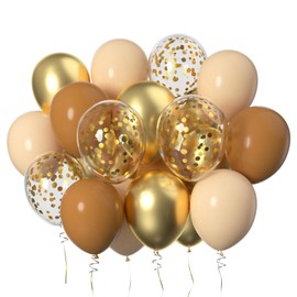 ZOOYOO 50pcs Balloons 12 Inch Brown Nude Gold Confetti Latex Balloons for Boho Baby Shower, Woodland Theme, Bear Birthday, Rustic Wedding Gender Reveal Decor