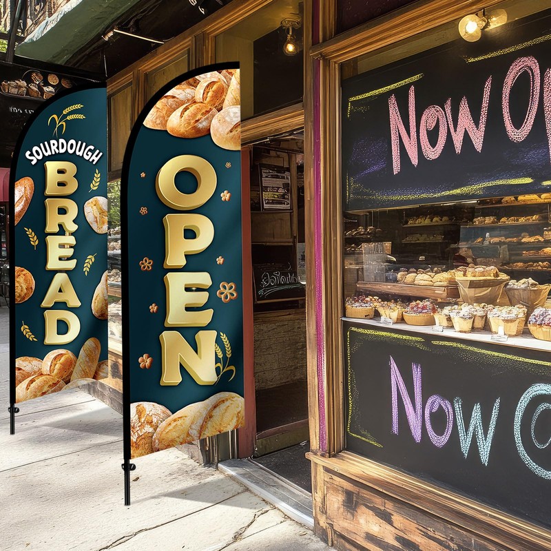 2 Pcs Sourdough Bread Open Flags Set: Include 8.2ft 1