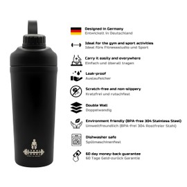 Steel Rebel - Protein Protein Double-Walled Insulated Shaker Stainless Steel with High-Quality Powder Coating - Ideal for Sports, Fitness and Home Workout - 900 ml BPA-Free
