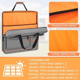 Wigojoy Solar Panel Storage Bag with Orange Lining, Deepened Opening, Zipper with Pull and Multi-Accessory Space Solar Panel Travel Carrying Case Fit for Jackery SolarSaga 100W 100X 200W, Gray