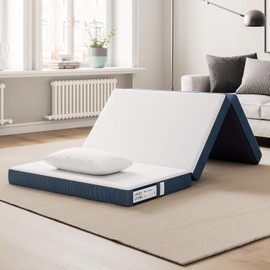 LINSY LIVING Folding Mattress, 4 Inch Trifold Mattress with Washable Tencel Cover, Single Memory Foam Mattess, Foldable, Portable, Easy Storage Sofa Bed, Single Size, 74" * 25"