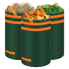 Eurhomewit Garden Waste Bags 3Pcs 120L, Large Garden Refuse Bags Heavy Duty with Handles, Green Garden Waste Sacks Reusable for Garden Waste, Grass and Leaves