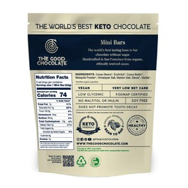 The Good Chocolate - Himalayan Salt Keto Chocolate Mini Bars, Zero Sugar, Lower Net Carb Snack, Lower Calorie, Vegan Chocolate Candy, 1 Snack Pack