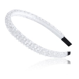 YISSION 1 PC Beaded Rhinestone Headband Fashion Jeweled Head Bands Sparkly Crystal Hairband Non Slip Bling Hair Accessories for Women Girls (White)