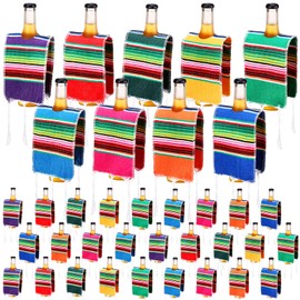 Irenare 36 Pcs Beer Poncho Mini Serapes Bottle Covers for Cinco De Mayo Multi Color Assorted Mexican Bottle Ponchos with Rainbow Striped Mexican Fiesta Party Decoration(Fresh Color)