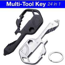 24- in-1 Key Shaped Pocket Tool, multitool key with key chain, Best Gifts to your Dad,Husband, Men,Outdoor keychain tool for Drill Drive, Bottle Opener,Wrench, Stripping, etc (Black)