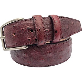MENS ITALIAN OSTRICH PRINT LEATHER BELT BLACK BLUE TAN BROWN BURGUNDY (BURGUNDY, SMALL 30-32 INCHES)